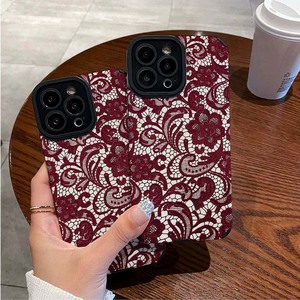 Vente - Étui de téléphone portable en cuir artificiel TPU avec motif de fleurs en dentelle rouge pour <span class=keywords><strong>iPhone</strong></span> X Xr 11 <span class=keywords><strong>12</strong></span> 13 14 15 16 17 18 Pro Max - Product Image 2