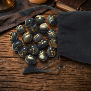 Ensemble de Pierres Runic en Agate Noire Polies, Gemmes Rondes Sculptées Thème Amour, Portable, pour Guérison Reiki, Art et Collection - Product Image 3