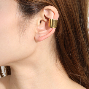 En gros, Ensemble de manchettes d'oreille en acier inoxydable plaqué or 18 carats, sans perçage, à bande large lisse, motif vague torsadée, double zircon - Product Image 4