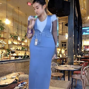 <span class=keywords><strong>Abito</strong></span> Lungo Estivo da <span class=keywords><strong>Donna</strong></span> 2025, Casual e Sexy, Manica Lunga, in <span class=keywords><strong>Jeans</strong></span>, per Abbigliamento Autunnale - Product Image 3