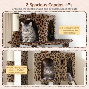 Árbol para <span class=keywords><strong>Gatos</strong></span> de Madera, Apartamento de Lujo para <span class=keywords><strong>Gatos</strong></span> con Poste para Rascarse y <span class=keywords><strong>Hamaca</strong></span> de Madera, Color Estampado de Leopardo, Espacioso y Cómodo - Product Image 3