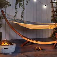 Support en bois de mélèze naturel pour l'extérieur, hamac incurvé pour 1 personne, cadre en bois autoportant, bâtiments de jardin et de jardin.