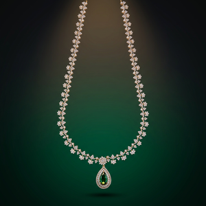 Zircon Long Flower Necklace 187817 Green Color Alloy <b>Copper</b> Link <b>Chain</b> with Pearl for Wedding Occasions - Product Image 2