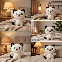 Porte-clés chat en peluche blanc brodé vert de 10 cm, pendentif animal en peluche Kawaii, breloque de sac en forme d'animal de dessin animé