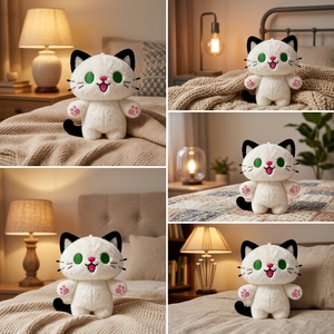 Porte-clés <span class=keywords><strong>chat</strong></span> en peluche blanc brodé vert de 10 cm, pendentif animal en peluche Kawaii, breloque de sac en forme d'animal de dessin animé - Product Image 5