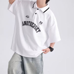 Camiseta Polo de Manga Corta para Niños, Verano, Personalizable con Logotipo, Estilo Preppy para Niños Medianos y Grandes, Camiseta con Cuello y Manga Corta Estampada - Product Image 5