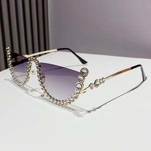 Gafas de Sol de Cristal con Logotipo Personalizado 2025, Vintage, de Lujo, para Mujer, con Pedrería, Protección UV400, Media Ovaladas - Product Image 5