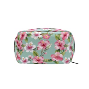 Pochette cosmétique portable en polyester à fleurs, trousse de toilette pour femmes, organiseur de maquillage, petite mini pochette cosmétique avec fermeture à glissière - Product Image 2