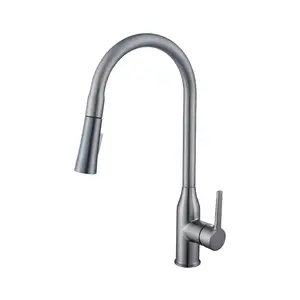 Factory High Quality Brass Gun Grey Faucet Kitchen Pull-Down Multi-Function Booster Nozzle Faucets Hot And Cold Mixing Mixer