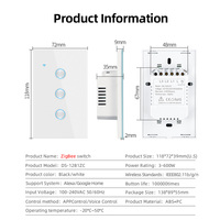Interruptor de Luz Táctil Inteligente Zigbee LangYeao, Estándar Estadounidense, Sin Neutro, Sin Condensador, 1/2/3 Botones, 10A, Vidrio Cóncavo 2.5D, Compatible con Tuya