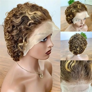Usine Pixie Curly Perruques de <span class=keywords><strong>Cheveux</strong></span> Humains 13X1 Perruques Transparentes Courtes Bouclées Avant Dentelle 100% Perruques Humaines Couvre-chef pour Femmes Afro Noires - Product Image 3