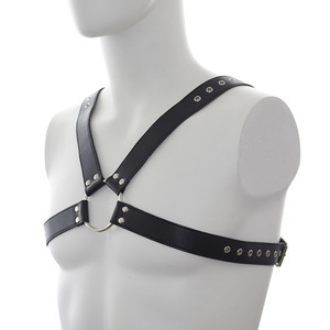 Leather Chest <b>Harness</b> Black Metal Ring Restraint For <b>Men</b> Nightclub Wear - Product Image 2