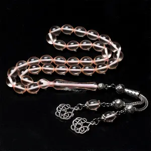 Perles de prière musulmane en résine de haute qualité, 33 perles sous forme ovale, couleur ambre, rose, claire, 8x10mm, pour la prière, musulman, vente en gros