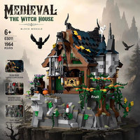 XMORK Blok Bangunan Rumah Penyihir Abad Pertengahan 1964Pcs Model Pemandangan Jalanan Seram Halloween Dengan Dekorasi Laba-laba Labu Hadiah Natal
