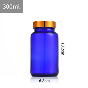 ขวดแก้วสีน้ำเงินบรรจุยาขนาด 300 มล. เกรดอาหารจากเซี่ยงไฮ้ พร้อมฝาเกลียว ขวดแคปซูลเปล่าแบบพกพา ขายส่ง - Product Image 2