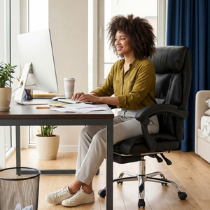 Silla de Oficina Ejecutiva con Altura Ajustable y Reposapiés, Silla de Escritorio de Cuero Reclinable con Respaldo Alto - Product Image 2