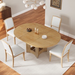 Modern Extendable Wood Dining <b>Table</b> Set 5-Piece with 4 Upholstered Chairs 16-Inch Removable Leaf <b>Small</b> Spaces - Product Image 2