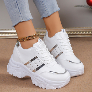 Xuanhui Zapatillas de Malla de Goma con <span class=keywords><strong>Plataforma</strong></span> para Aumentar la Altura Últimas Tendencias de Moda Estilo Coreano para <span class=keywords><strong>Mujer</strong></span> en Color Blanco - Product Image 6