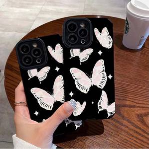 Coque de téléphone portable en cuir artificiel TPU avec papillon blanc et <span class=keywords><strong>rose</strong></span> pour <span class=keywords><strong>Iphone</strong></span> X Xr Xs 11 12 13 14 15 16 17 Pro Max - Product Image 1