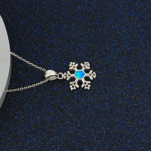 Hot Sale High Quality Genuine 925 Silver Rhodium Plated snowflake Blue Opal Pendant Necklace Trendy Christmas Party <b>Gift</b> - Product Image 6