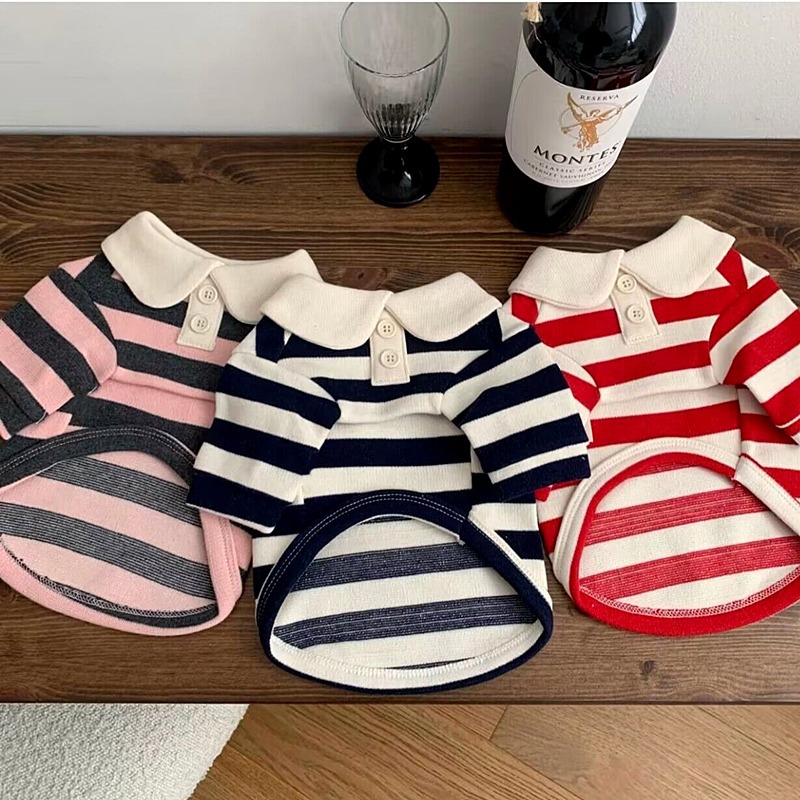 Wholesale Custom XS-2XL Striped Polo Dog Shirt Puppy Sweatshirt Pet Sleeveless Vest Girl Dog Clothes Doggy Female Apparel