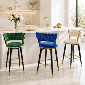 Chaise <span class=keywords><strong>de</strong></span> <span class=keywords><strong>bar</strong></span> d'extérieur durable en velours, style <span class=keywords><strong>tabouret</strong></span>, pour terrasse couverte, café, <span class=keywords><strong>bar</strong></span>, avec repose-pieds doré et pieds en métal noir - Product Image 1