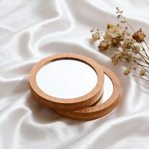 Custom Eco-friendly <b>Bamboo</b> Wood Round Foldable Portable Travel Makeup <b>Mirror</b> with Classical Design and Logo Engraving - Product Image 5