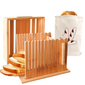 Bamboo <b>Bread</b> Slicer Adjustable Thickness Solid Wood <b>Cutter</b> With Breadcrumb Tray Kitchen Tool For Toast Slicing - Product Image 3