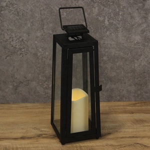 Décoration extérieure, lanterne <span class=keywords><strong>solaire</strong></span> LED en métal noir, verre suspendu, lanterne de jardin avec bougie en plastique - Product Image 4