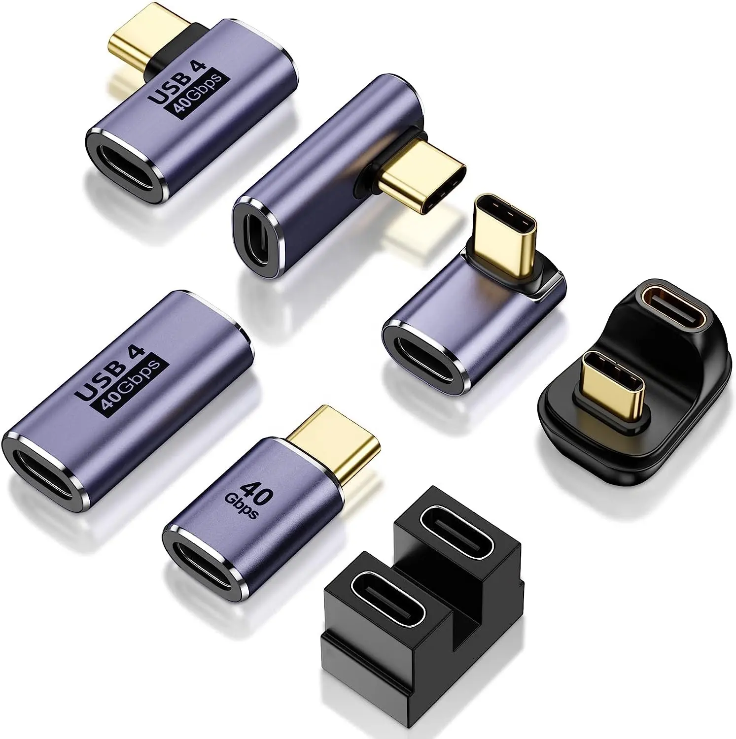 100W 40 Gbps 8K 60Hz 90 도 직각 직선 USB4 TB3/4 맥북 프로/에어 스팀용 USB C 어댑터 (7 팩)
