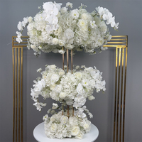 Nika Bruiloft Evenementen Decor Elegant Wit Kunstmatige Ronde Dubbele Cirkel Bloemen Hoepel Bloem Middelpunt Met Plafondroos