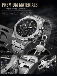 Orologio da uomo al quarzo di lusso alla moda, cinturino in acciaio inossidabile, calendario impermeabile, luce notturna, <span class=keywords><strong>timer</strong></span>, orologio da uomo - Product Image 3