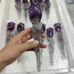 Hadiah Hari Valentine Mewah, Bunga Mawar Amethyst Ukiran Kristal Kuarsa Alami