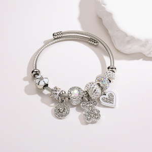 Bracciale con Charm Regolabile in Acciaio Inossidabile con Orsetto, Farfalla e Cuore, Accessori DIY per Donna, Stile Dora - Product Image 2