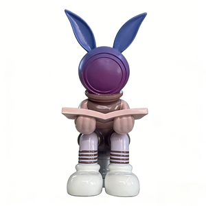 Escultura Personalizable de Conejo Astronauta Sentado de Resina con Libro, Detalles Rayados, Resistente a Arañazos y Anti-Decoloración - Product Image 4