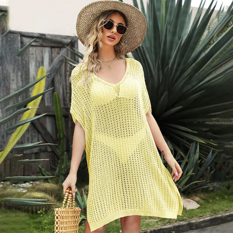 2023 Spring And Summer New Loose Beach Dress Splicing Hollowed Out Large Size Smock Women Dress
