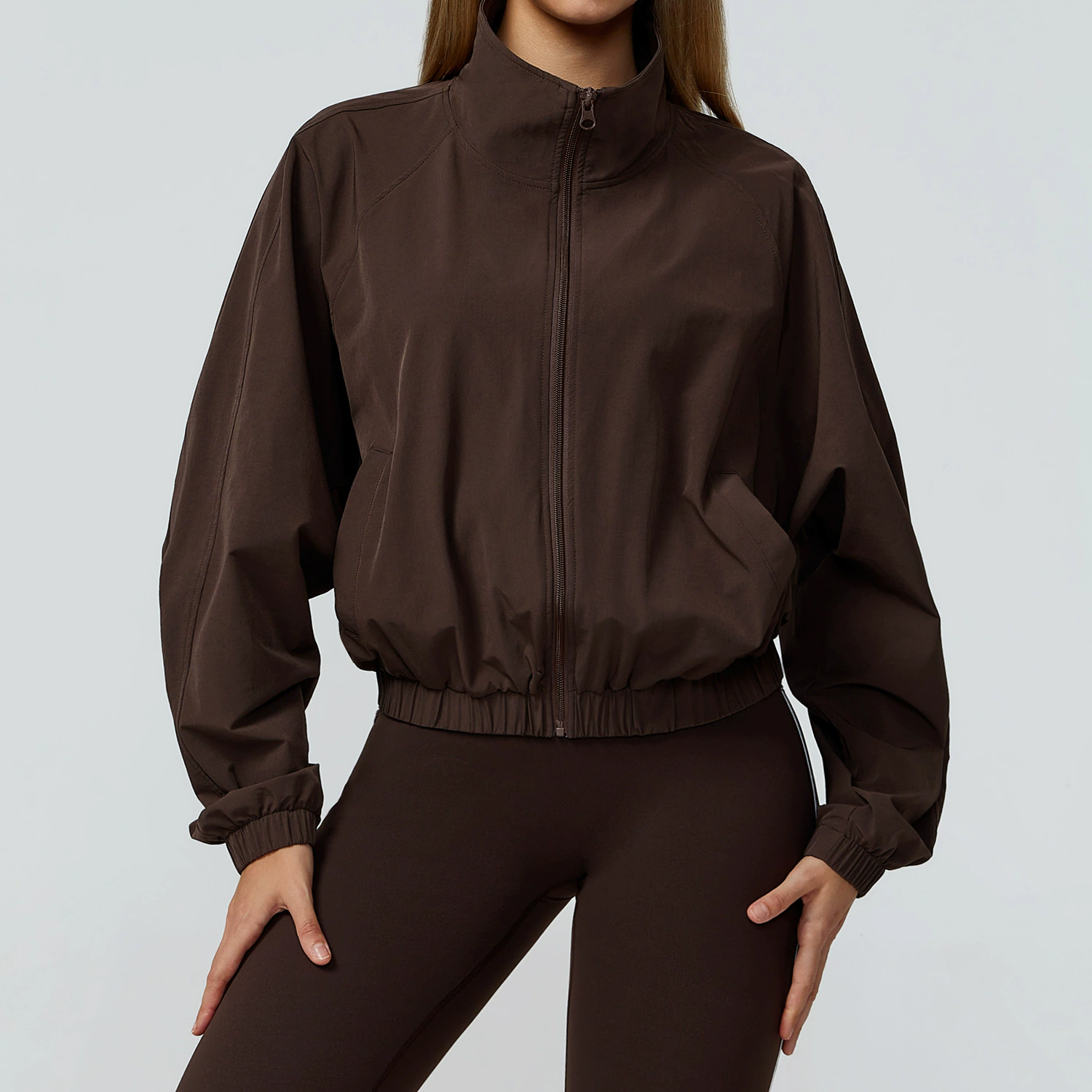 Plus-Size Activewear Jacket: fabric, pocket and construction detail