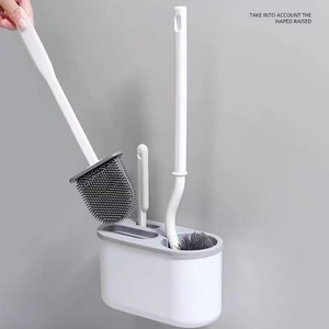 Toilet <b>Brush</b> Set Wall Mounted With Holder <b>Long</b> <b>Handle</b> Soft Bristles Rectangular Design For Bathroom Cleaning - Product Image 1