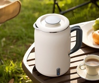 Bouilloire électrique portable d'extérieur à double paroi en acier inoxydable 304 avec pot intérieur sans soudure de 0,6 L, base d'alimentation séparée, vente chaude