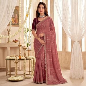 Elegant <b>Maroon</b> Silk <b>Saree</b> With Gold Embroidery Traditional Indian Wedding Wear For Women Floor-Length Regular Fit - Product Image 1