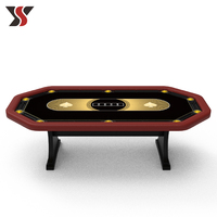 YS Luxuriöser Moderner Maßgefertigter Holz-Oval-Casino-Pokertisch für Texas Hold'em mit Goldkantigen Konischen Beinen