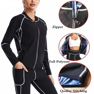 Conjunto Deportivo de Yoga Negro para Mujer con Costuras Blancas, Top de Manga Larga con Cierre Completo y Leggings para Fitness, Moldeador Corporal y Absorbente de Sudor - Product Image 4