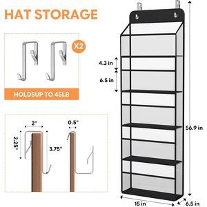 Organisateur de chapeaux à suspendre sur la porte, support de rangement pour 72 casquettes, en métal noir, fixation murale pour casquettes de baseball, utilisation dans un placard - Product Image 2
