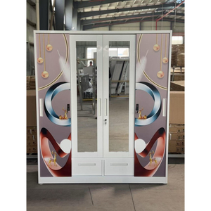 Armoire d'impression <span class=keywords><strong>de</strong></span> couleur armoires à <span class=keywords><strong>portes</strong></span> coulissantes chambre à coucher Almirah fer Design <span class=keywords><strong>placard</strong></span> armoire en métal <span class=keywords><strong>miroir</strong></span> 4 <span class=keywords><strong>portes</strong></span> armoire en acier - Product Image 1