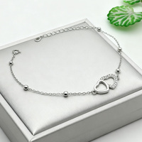 KAAN JEWELRY Loving 925 Silber Doppel herz Armband mit weißem Zirkon und dynamischen runden Perlen Geeignet für Freundin Geschenke
