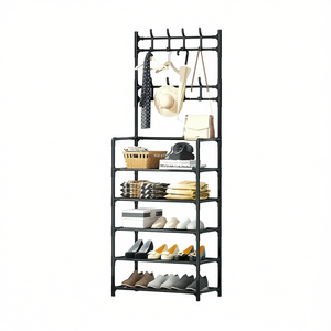 Myrva 3-In-1 Multipurpose <b>Rack</b> With <b>Coat</b> Hooks, Five-Layer Metal <b>Shoe</b> Storage Stand, Minimalist Design For Closet Organization, - Product Image 1