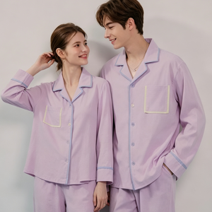 Ensemble de pyjama classique en coton violet assorti pour la famille, vêtements de nuit en bambou, vêtements de détente pour les fêtes, ensemble de pyjama personnalisé pour femmes et hommes, OEM - Product Image 1