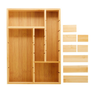 Bamboo Drawer Organizer Adjustable <b>Storage</b> <b>Box</b> 35L Rectangular <b>Kitchen</b> Desktop Organizer Standing Type - Product Image 1