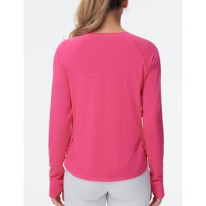 Haut de yoga à manches longues pour femme FOXA, col rond, avec trous pour les pouces, respirant, en spandex et polyester, pour l'entraînement sportif - Product Image 4