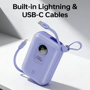 Mini batería externa portátil con cable integrado, pantalla LED y carga rápida para uso diario. - Product Image 5